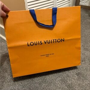 Louis Vuitton Bold Orange gift purchase bag with Blue Handles